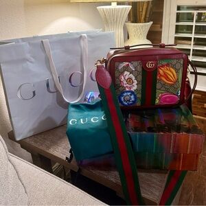 Gucci Red and Green Floral Crossbody Bag